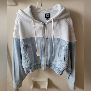 BDG Women's Two-Tone Color Blocked Hooded Jean Jacket